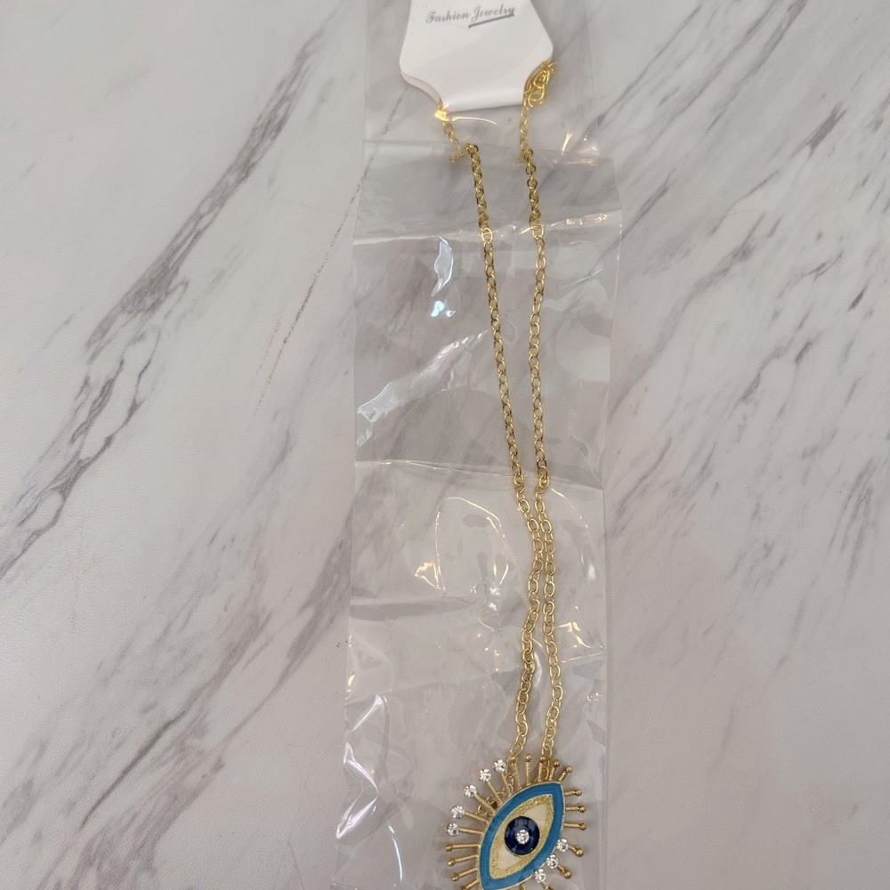 Gold and Blue Evil Eye Necklace